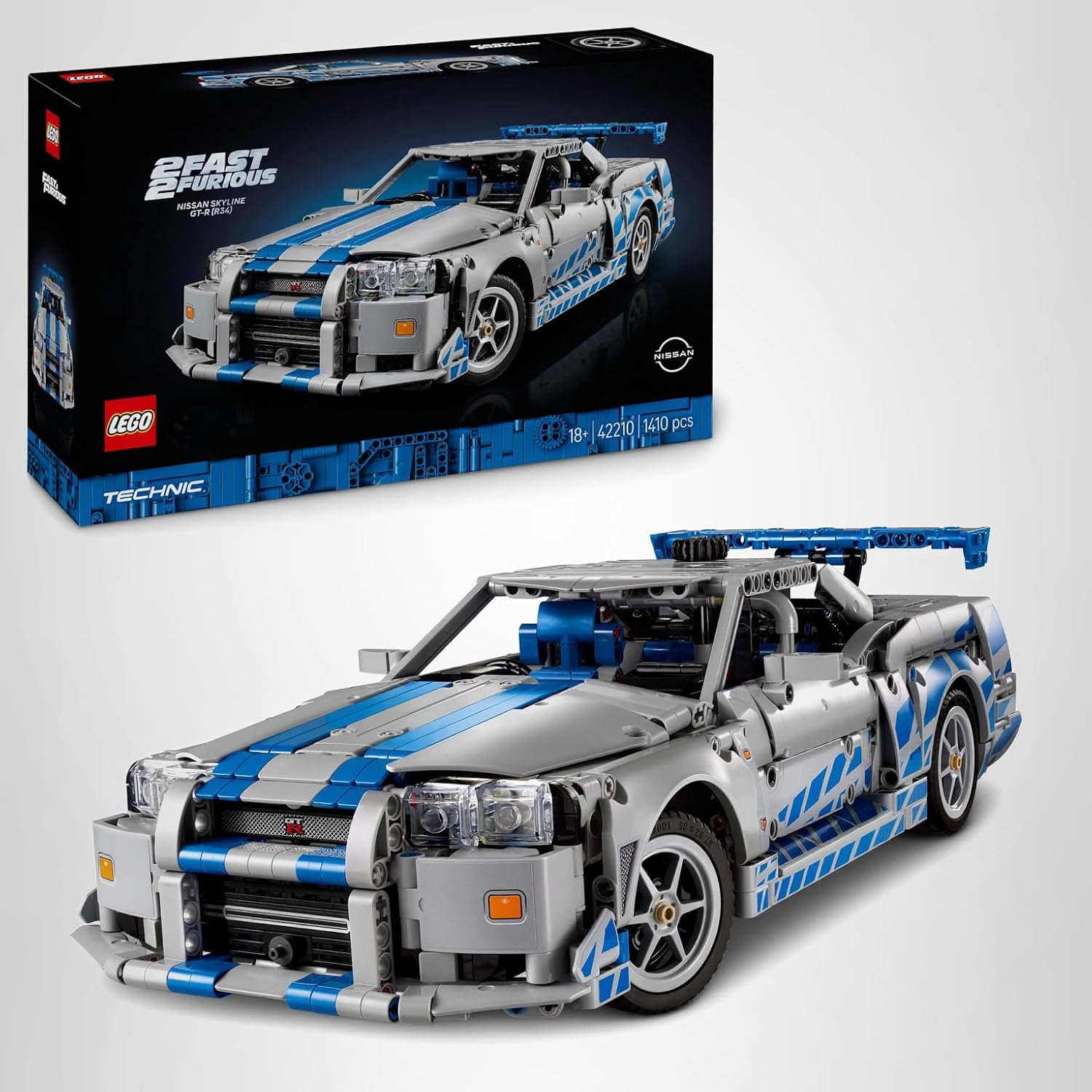 LEGO Technic Auto Nissan Skyline GT-R (R34) 2 Fast 2 Furious – Modellino da Costruire per Adulti con Funzione di Derapata, Sterzo, Sospensioni e un Motore a 6 Cilindri – Regalo da Collezione – 42210